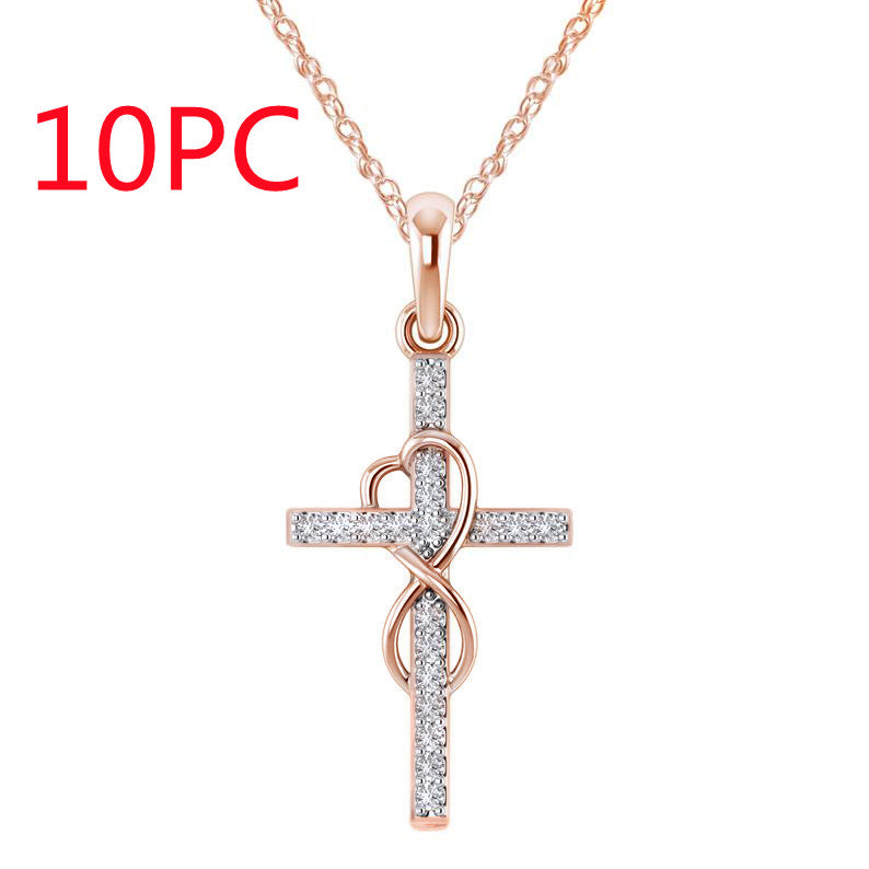 K Alloy Pendant With Diamond And Eight-character Cross Necklace