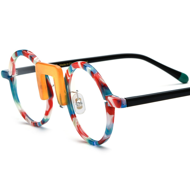 K Multi-color Mixed Material Round Sheet Eyeglass Frame Unisex Glasses