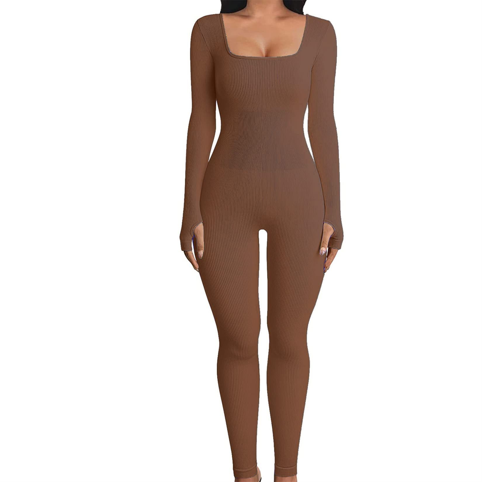 K Threaded Square Collar Buttocks Slim Jumpsuit
