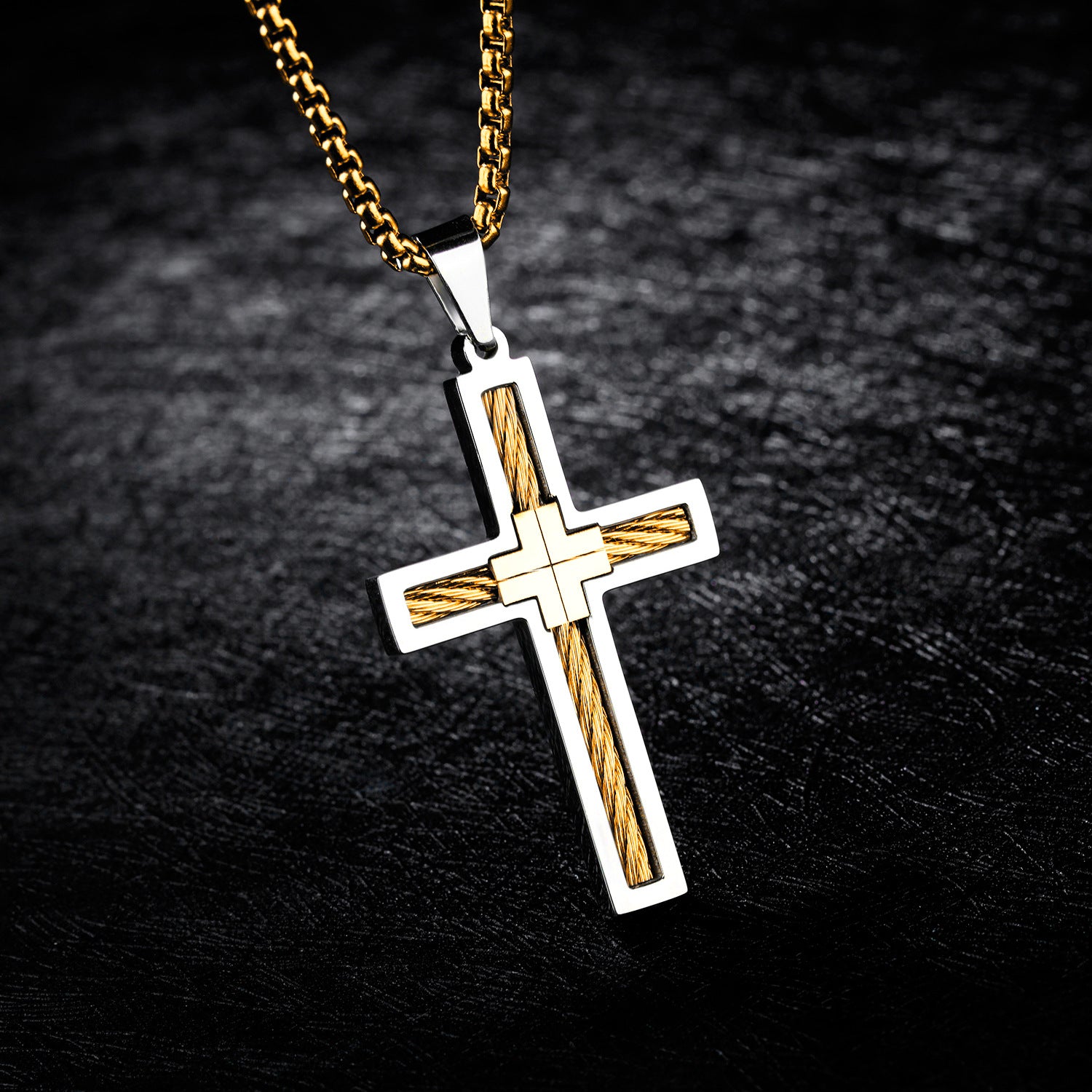 K Titanium Steel Wire Cross Men's Necklace