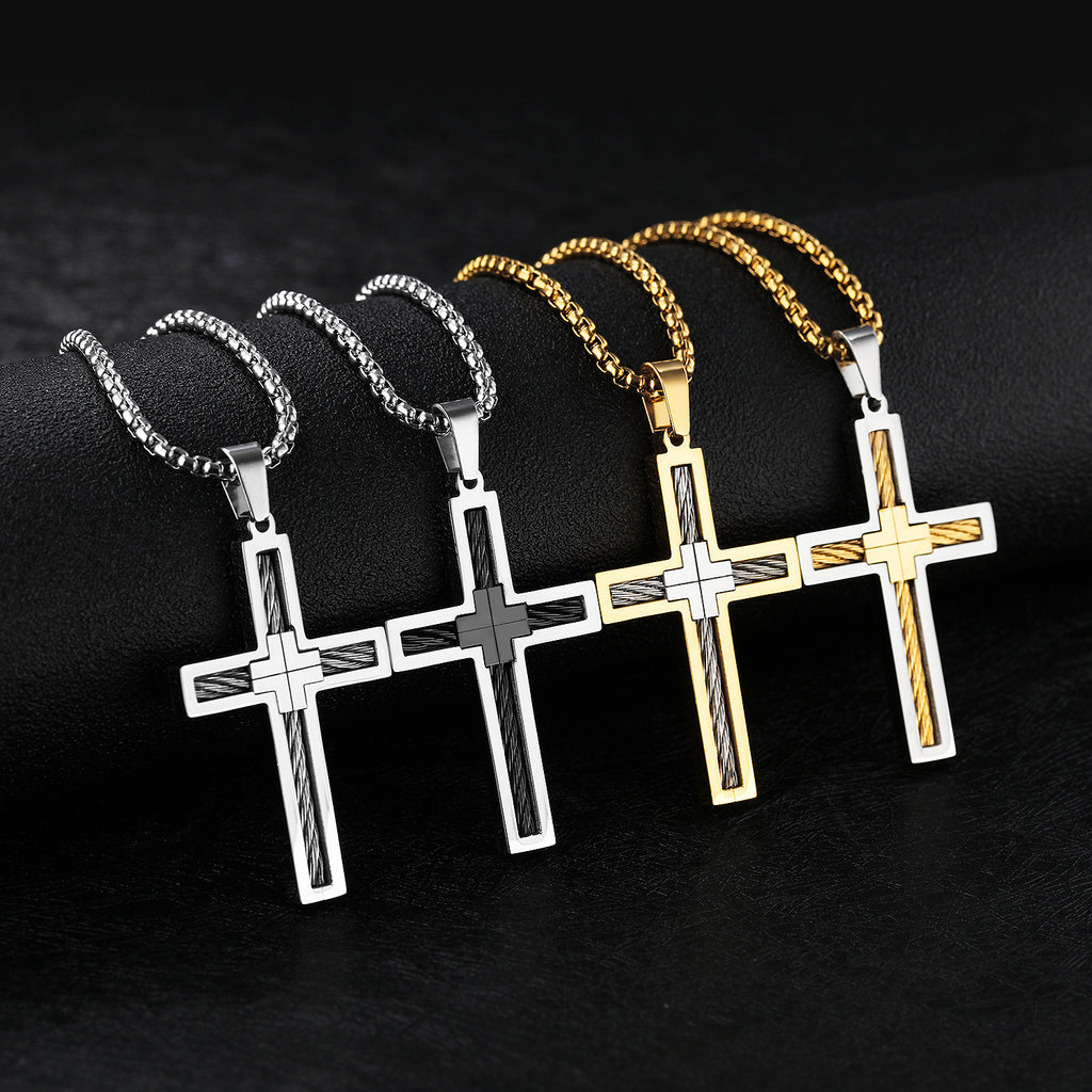 K Titanium Steel Wire Cross Men's Necklace