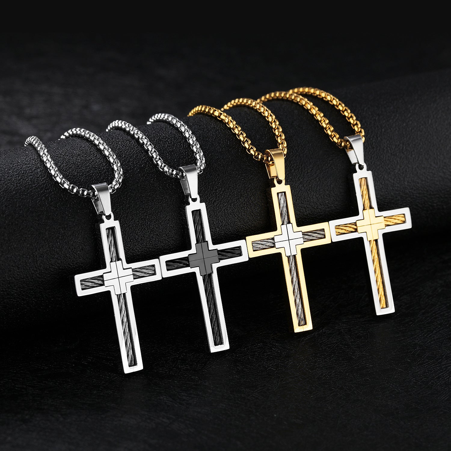 K Titanium Steel Wire Cross Men's Necklace
