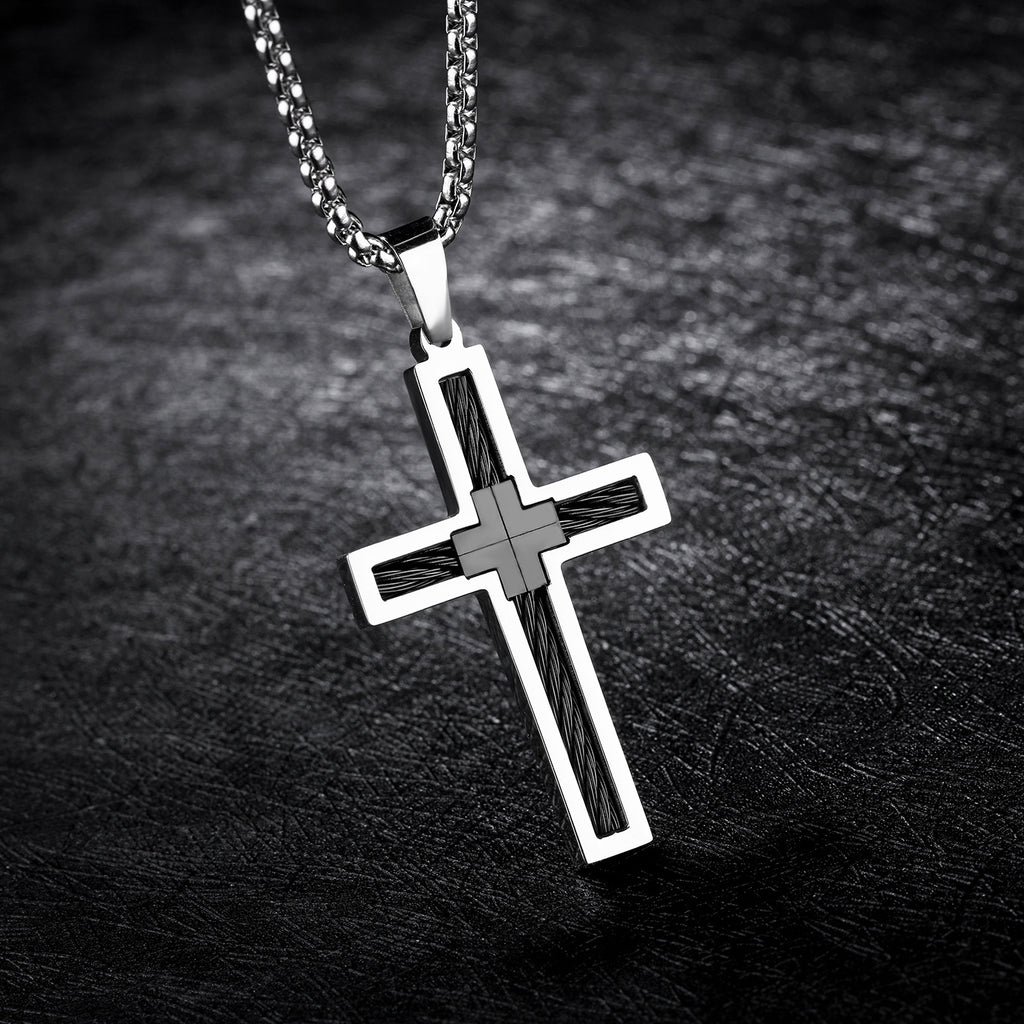 K Titanium Steel Wire Cross Men's Necklace