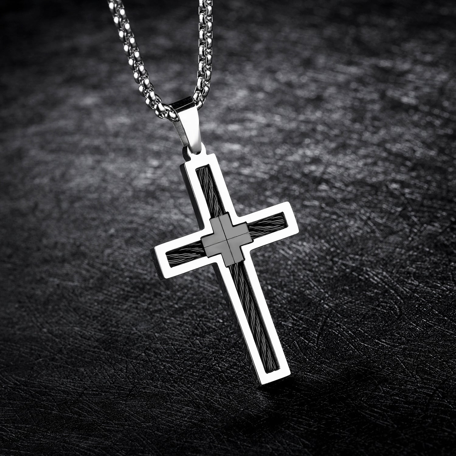 K Titanium Steel Wire Cross Men's Necklace