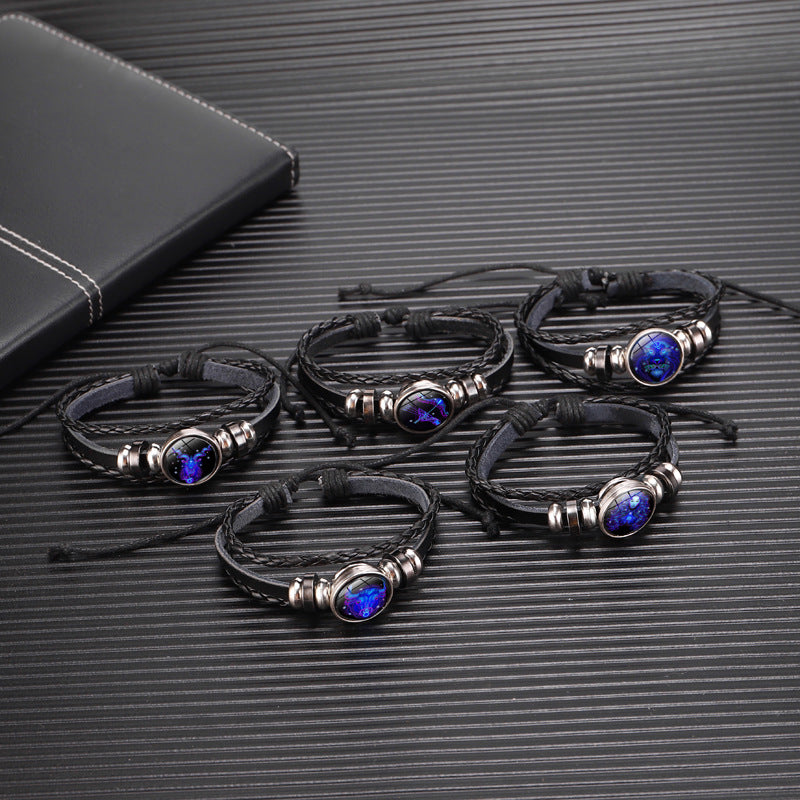K 12 Zodiac Constellation Bracelet Luminous Braided Design Bracelet For Men Women Kids