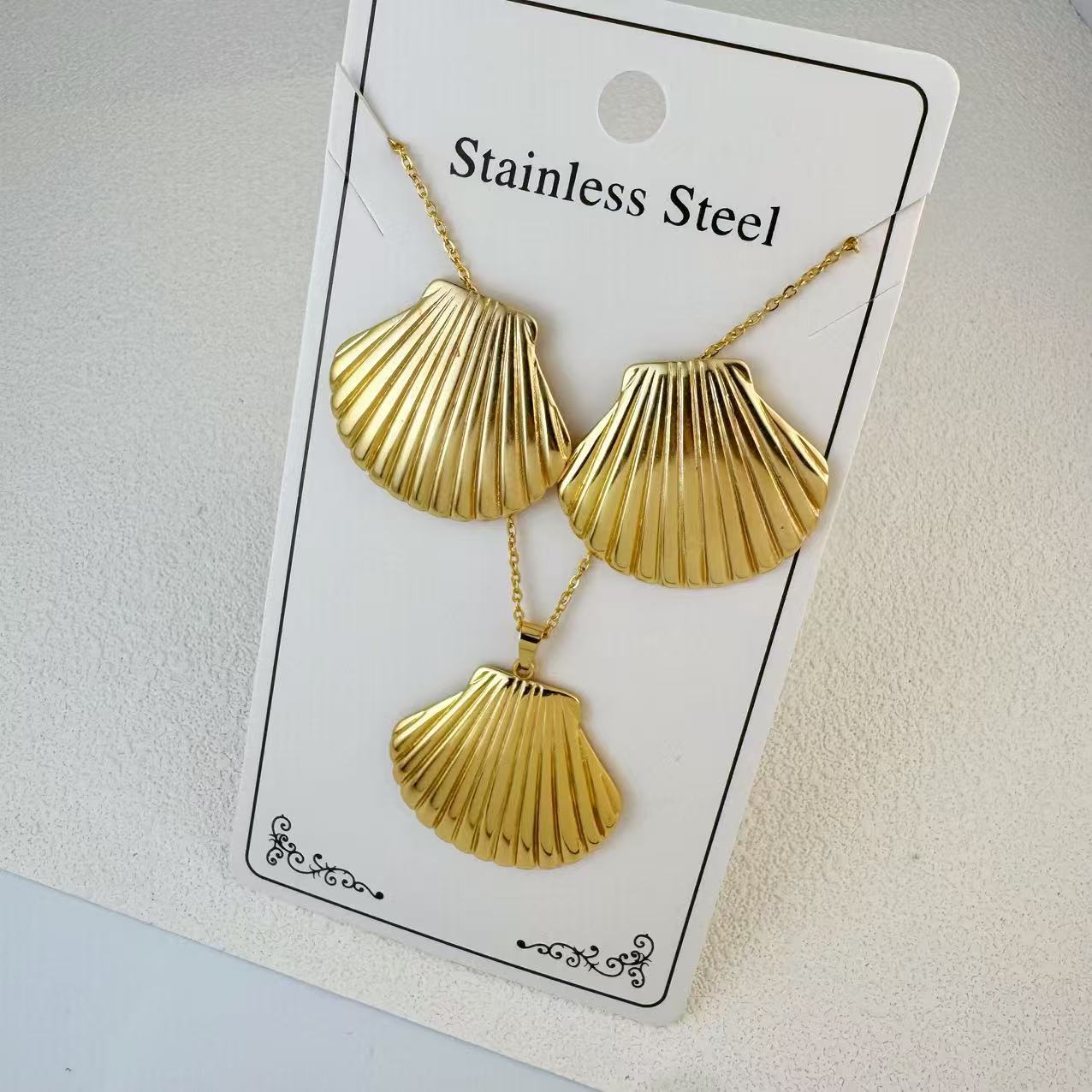 K New Stainless Steel Plated 18k Gold Necklace Earring Set