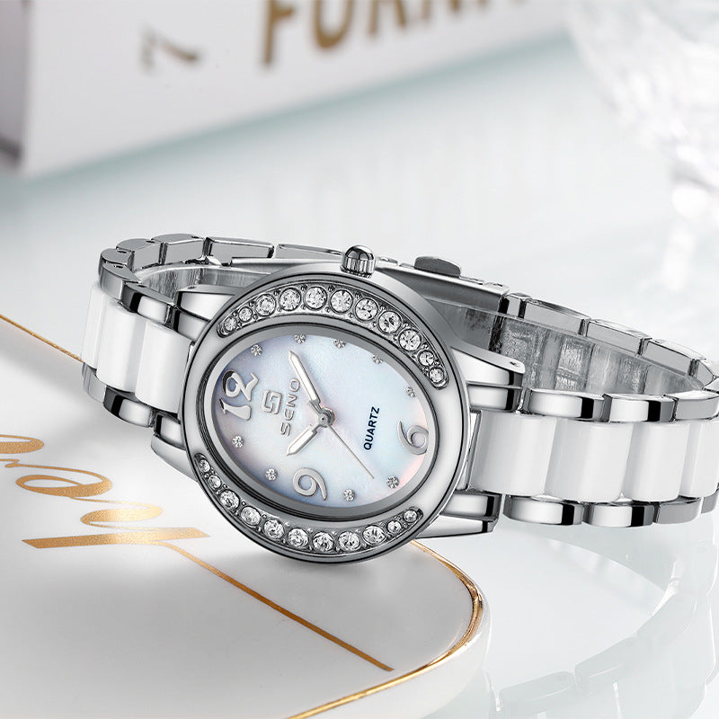 K Diamond Encrusted Waterproof Quartz Timepiece With A Luminous Dial