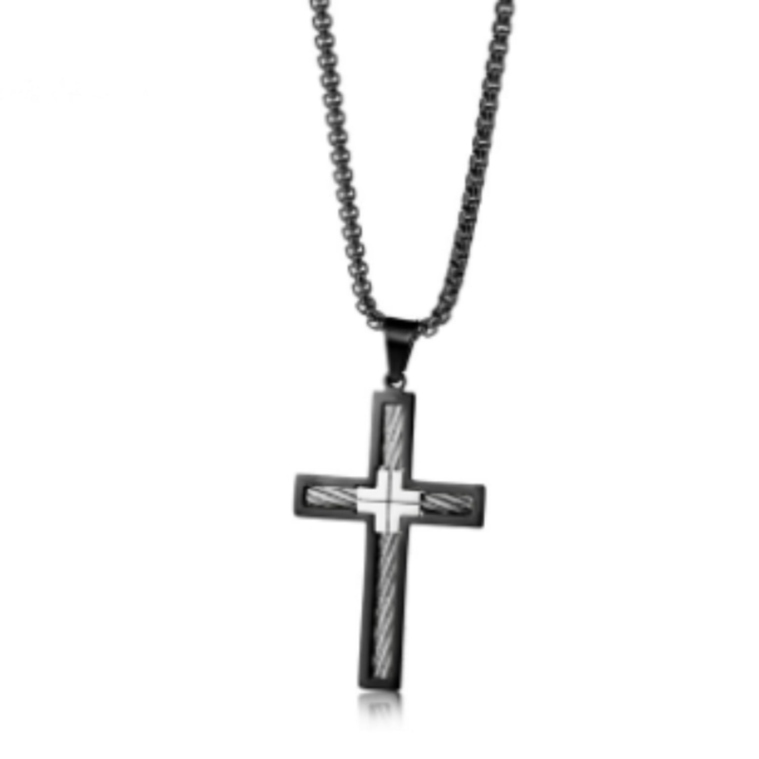 K Titanium Steel Wire Cross Men's Necklace
