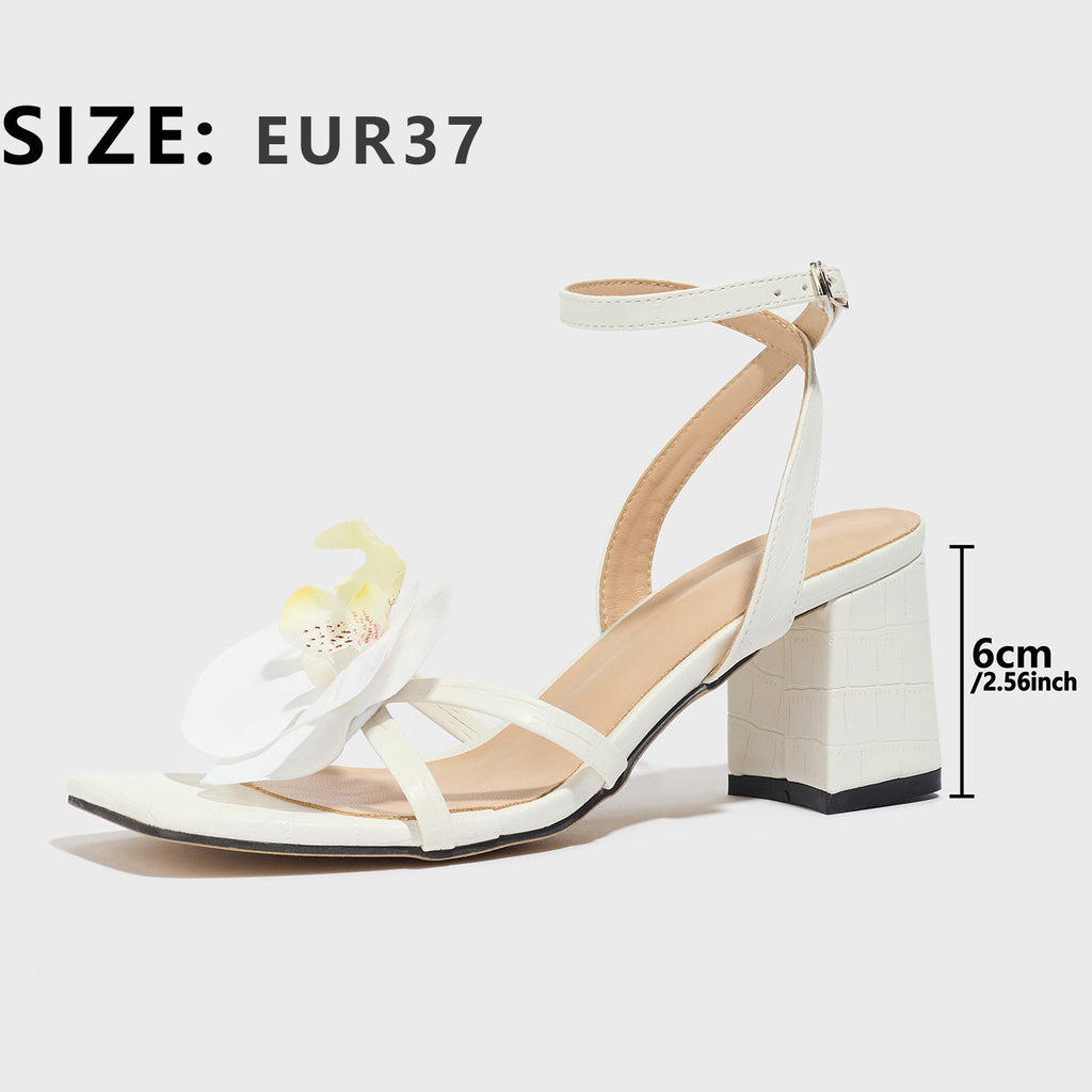 K Solid Color Chunky Heel Sandals