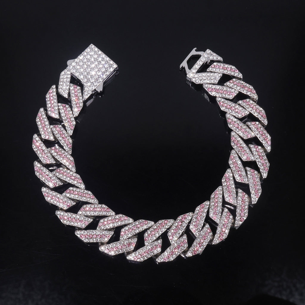 K Diamond-studded Spring-clasp Cuban-link Necklace