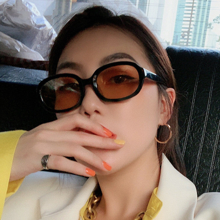 K Oval Trend Fashion Concave Statement Sunglasses