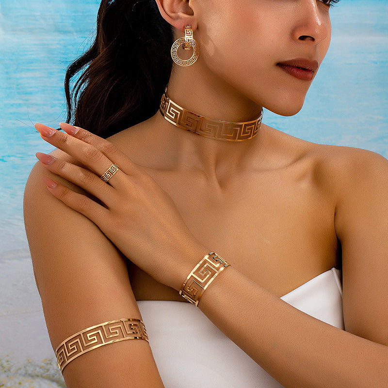 K Geometric Loop Collar Earrings Ring Bracelet