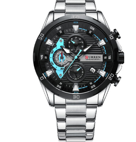 K Six-hand Steel-band Round Quartz Watch A Stylish Timepiece