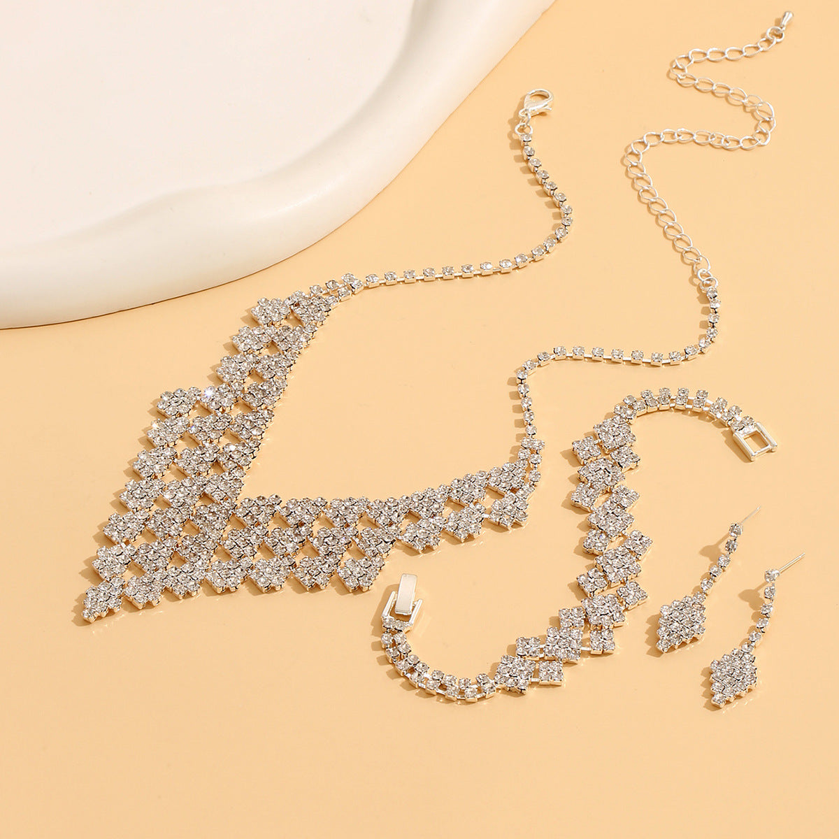 K Diamond-shaped Jewelry Necklace Bracelet Earrings For Women
