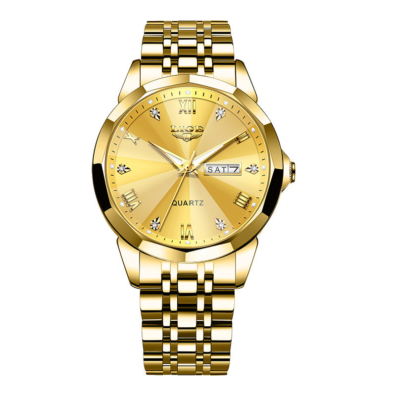 K Mens Dual-calendar Waterproof Luminous Quartz Watch