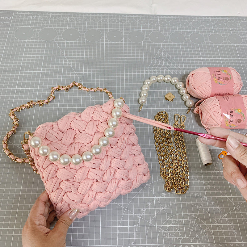 DIY Craft Kit Yarn, Crochet Hook, And Fabric Strips For Making A ShoulderCrossbody Bag