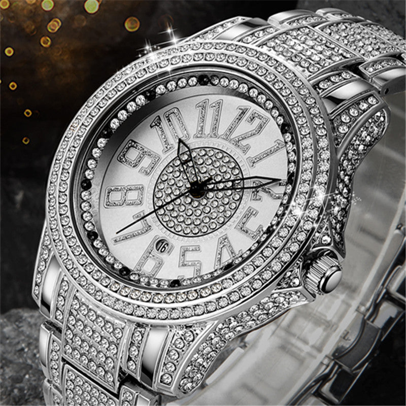 K Diamond Fashion Alloy Strap Date Quartz Watch
