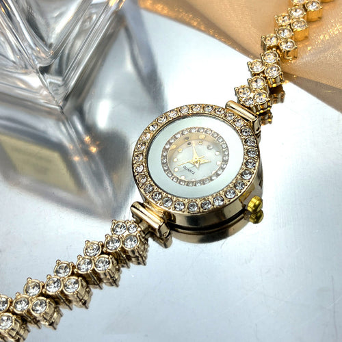 K Diamond-encrusted Glass Rhinestone Women's Quartz Watch
