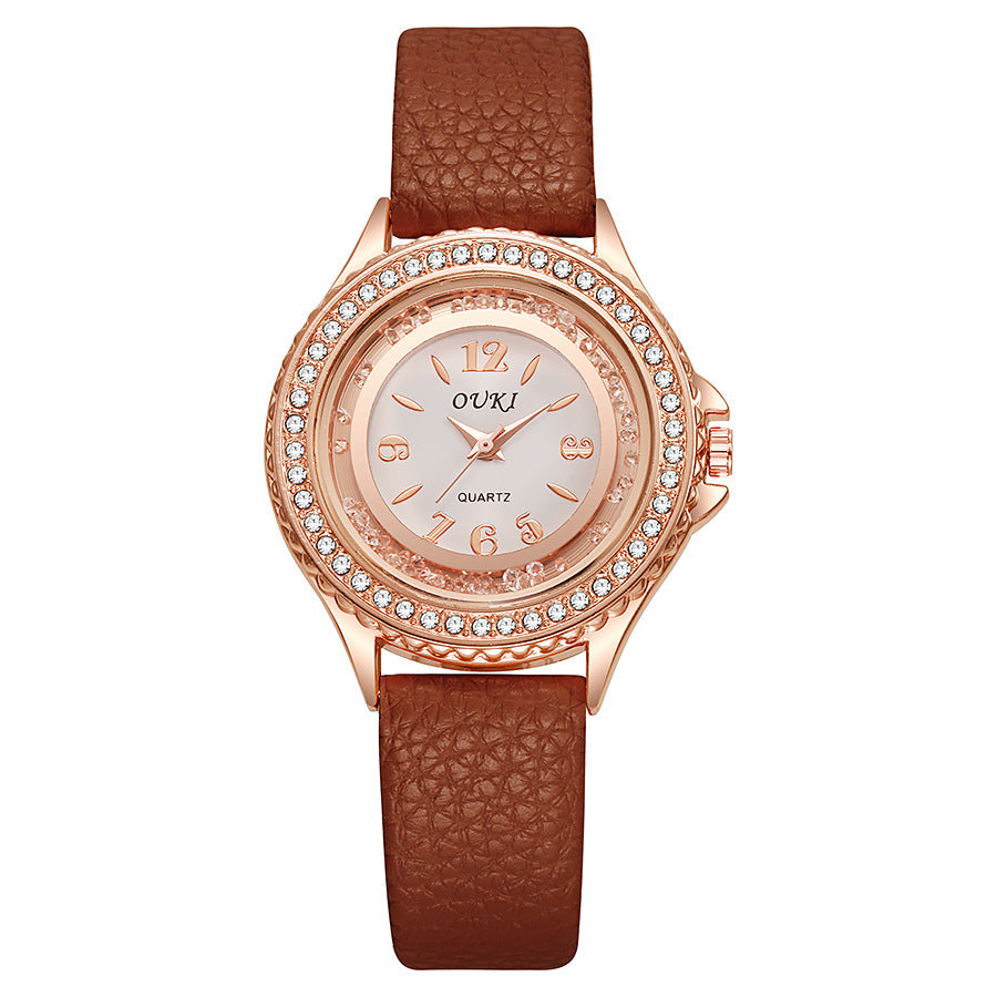 K Stylish And Minimalist Round Rhinestone Womens Watch