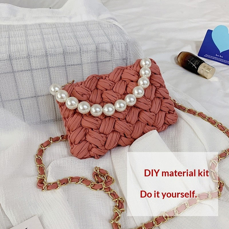 DIY Craft Kit Yarn, Crochet Hook, And Fabric Strips For Making A ShoulderCrossbody Bag