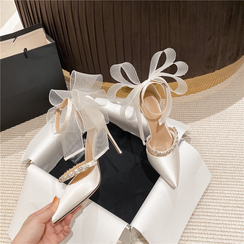 K Rhinestone Bow High Heel Sandals