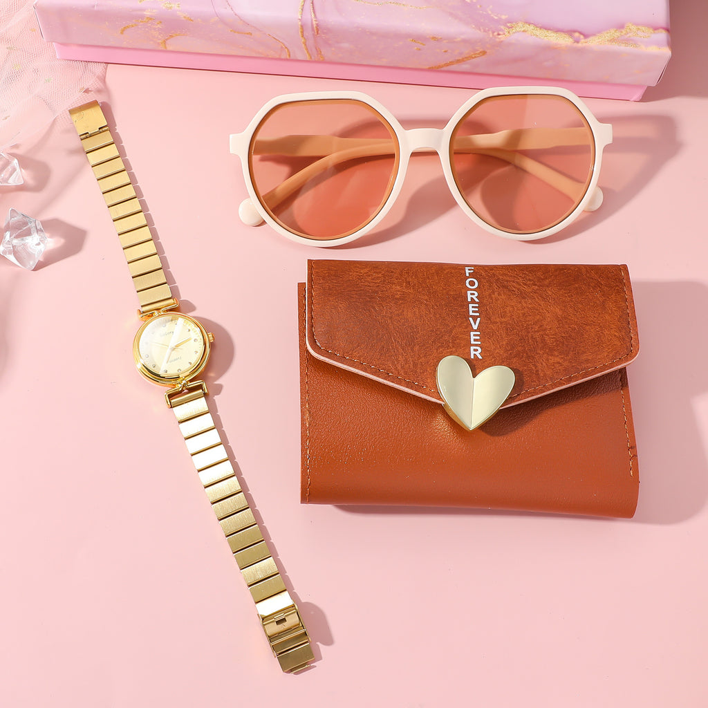 K Steel Belt Ladies New Simple Watch Wallet Sunglasses Suit