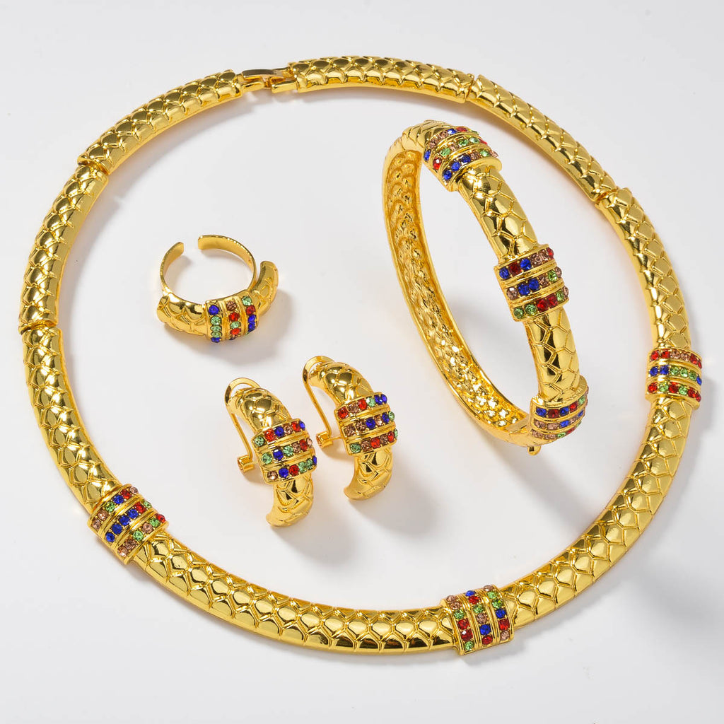 K style Diamond-studded Ring Bracelet Necklace And Earring Set