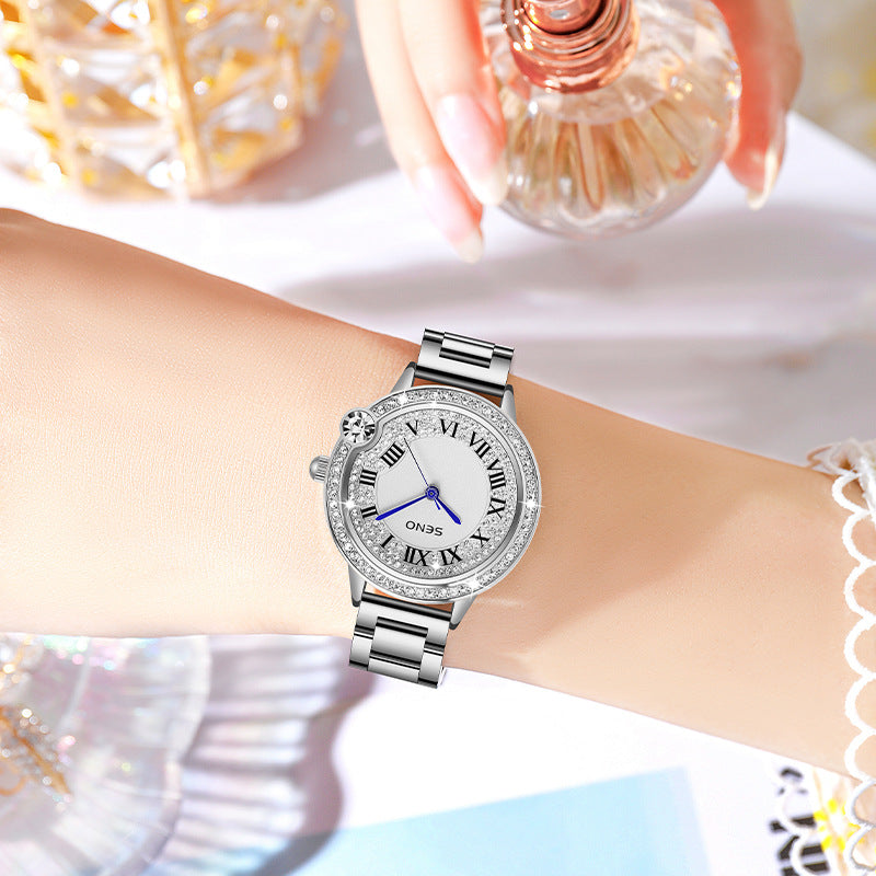 K Stylish Quartz Full-Diamond Stainless Steel Waterproof Womens Watch