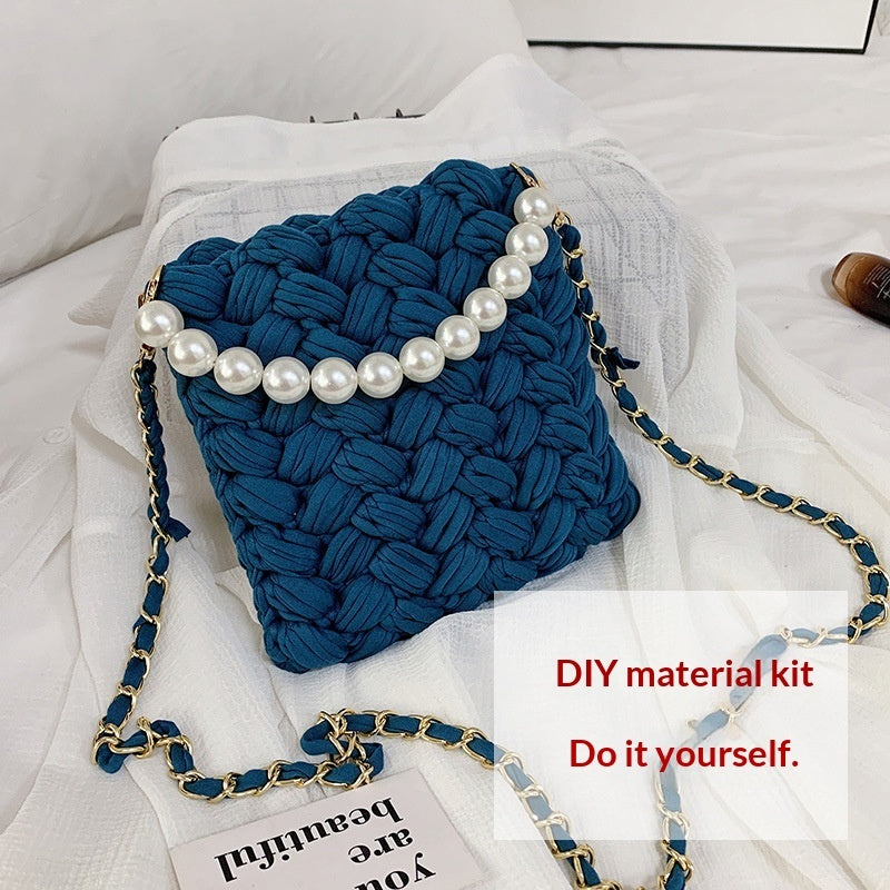 DIY Craft Kit Yarn, Crochet Hook, And Fabric Strips For Making A ShoulderCrossbody Bag