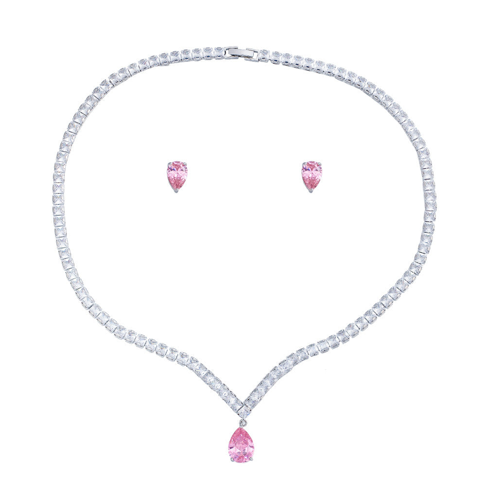 K Ear-stud Necklace Set A Slimming Two-piece Featuring Zircon Inlays