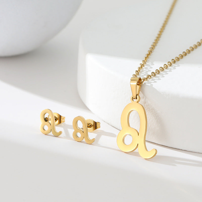 K Popular Earring And Necklace Set Featuring The 12 Zodiac Signs