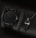 Men's Disc Watch With Rectangle And Beads Bracelet Three-piece Set
