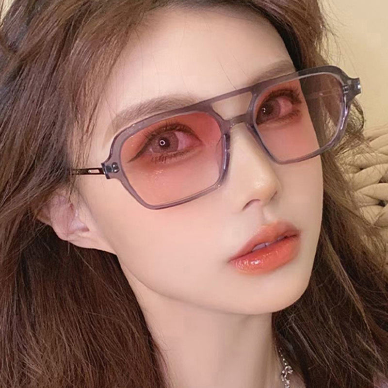 K Vintage Double Bridge Cutout Square Sunglasses