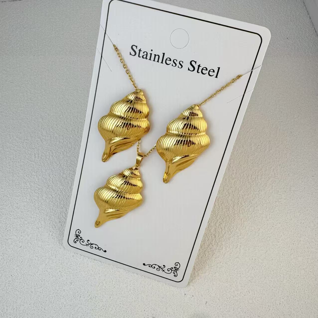 K New Stainless Steel Plated 18k Gold Necklace Earring Set