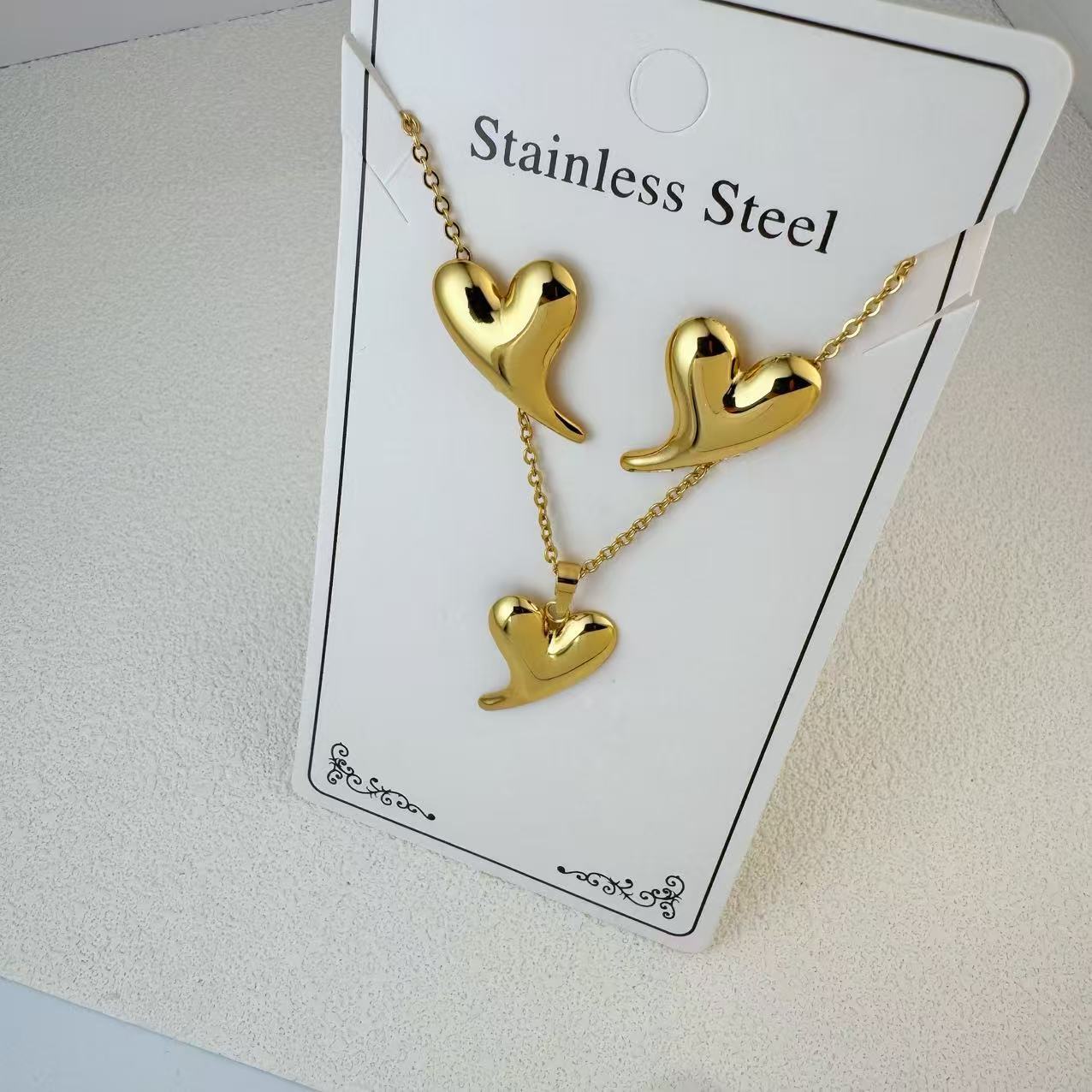 K New Stainless Steel Plated 18k Gold Necklace Earring Set