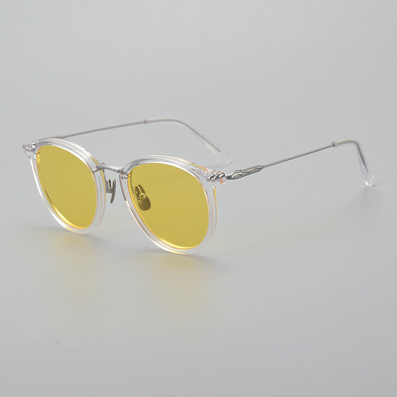 K Transparent Japanese Handmade Medium Gold Pure Titanium Polarized Sunglasses