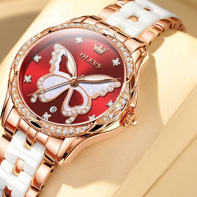 K Luminous Water-resistant Ceramic-band Quartz Watch For Women