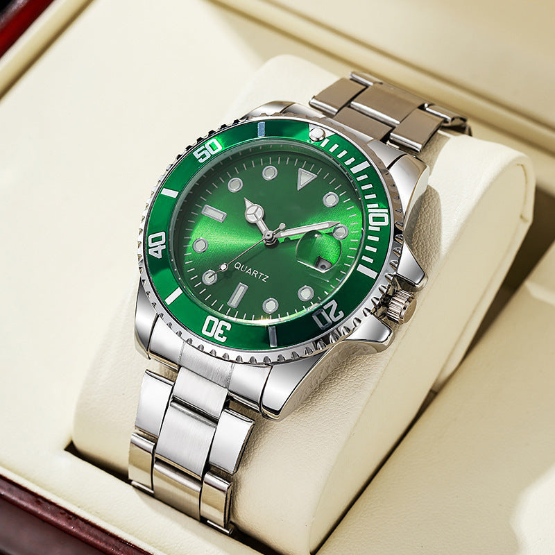 K Luminous Solid Steel Strap Single Calendar Men's Watch