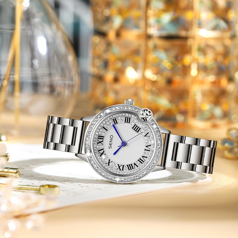 K Stylish Quartz Full-Diamond Stainless Steel Waterproof Womens Watch