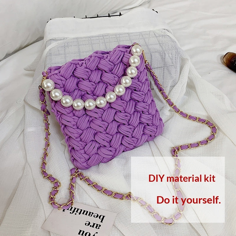 DIY Craft Kit Yarn, Crochet Hook, And Fabric Strips For Making A ShoulderCrossbody Bag