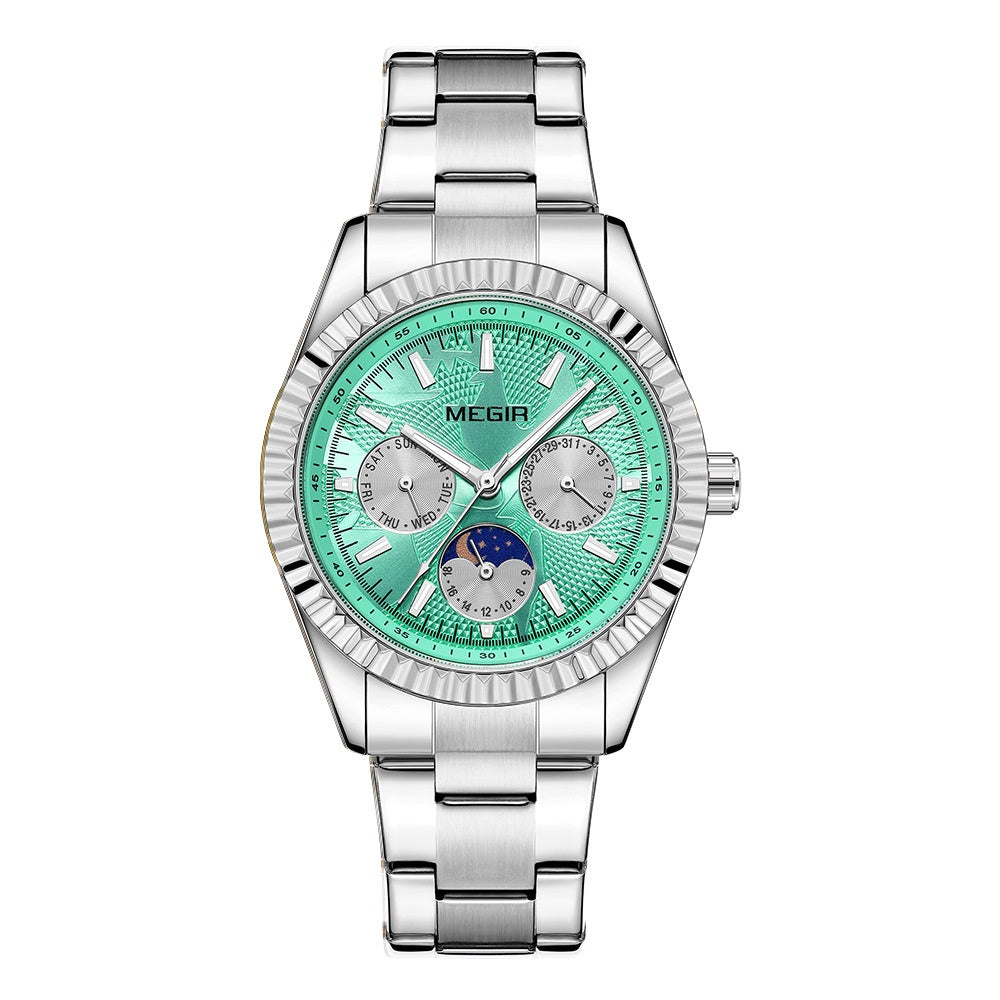 K Lunar Phase Business Steel-Strap Waterproof Quartz Men's Watch