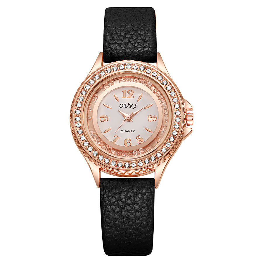 K Stylish And Minimalist Round Rhinestone Womens Watch