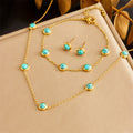 K Retro All-Match Blue Turquoise Stainless Steel Jewelry Set