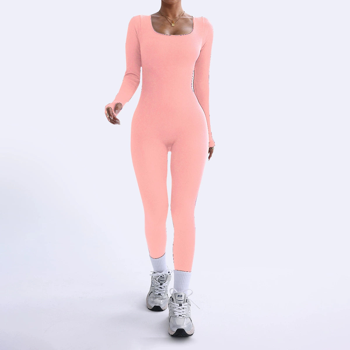 K Threaded Square Collar Buttocks Slim Jumpsuit