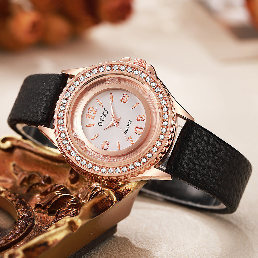 K Stylish And Minimalist Round Rhinestone Womens Watch