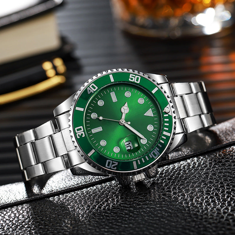 K Luminous Solid Steel Strap Single Calendar Men's Watch