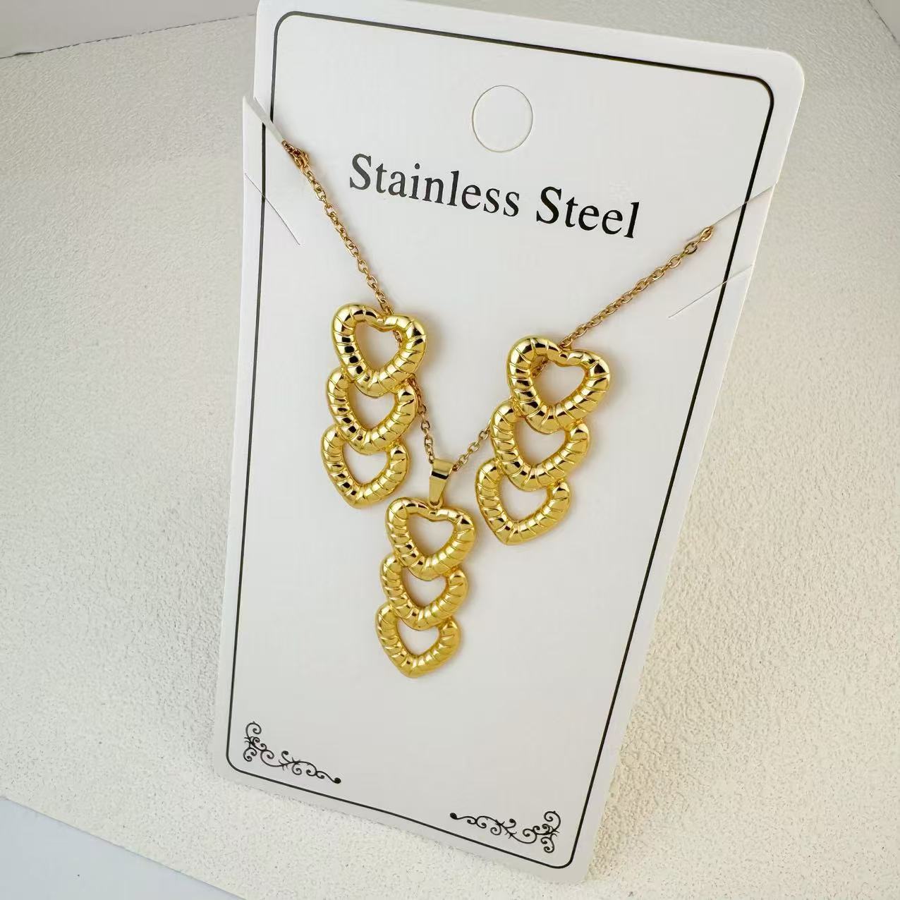 K New Stainless Steel Plated 18k Gold Necklace Earring Set