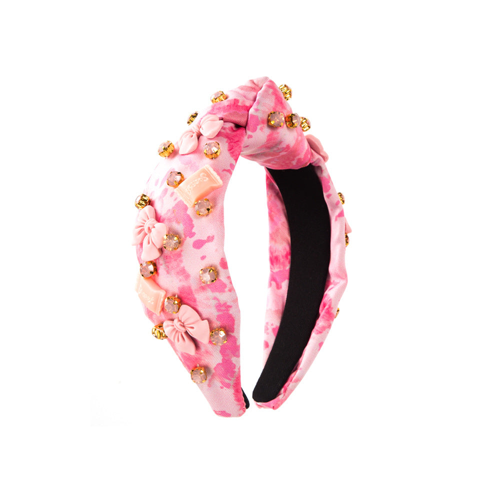 K Tie-dyed Fabric Diamond Headband Flower Bow Tie