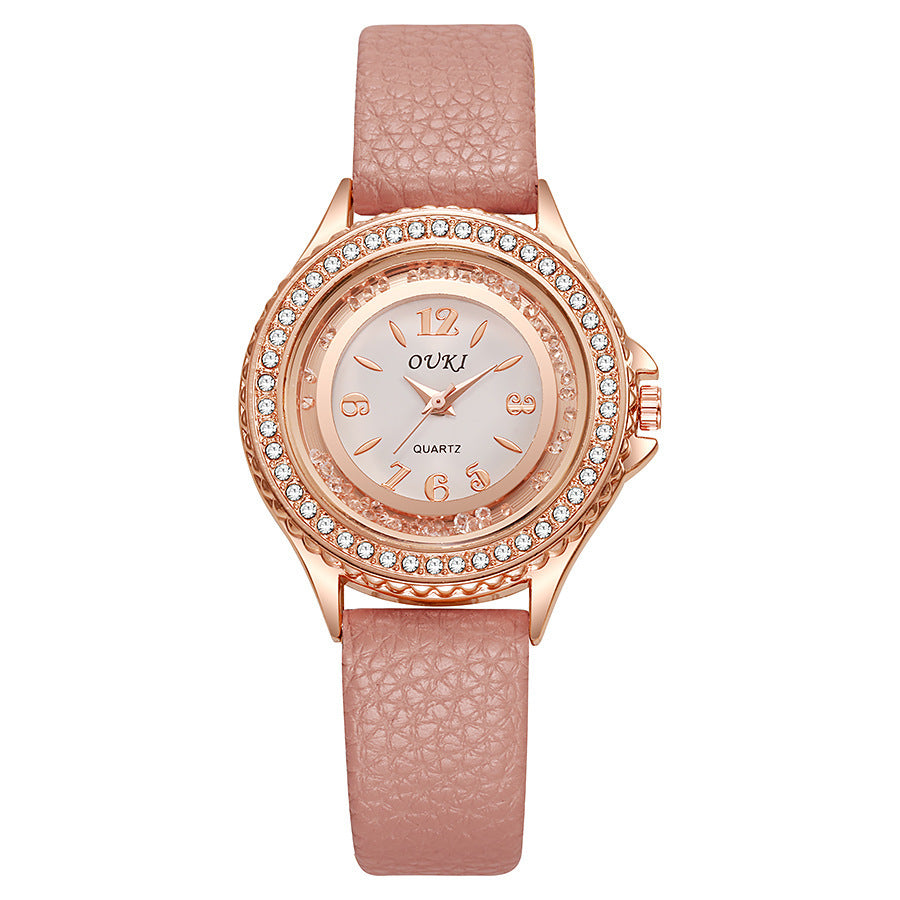 K Stylish And Minimalist Round Rhinestone Womens Watch