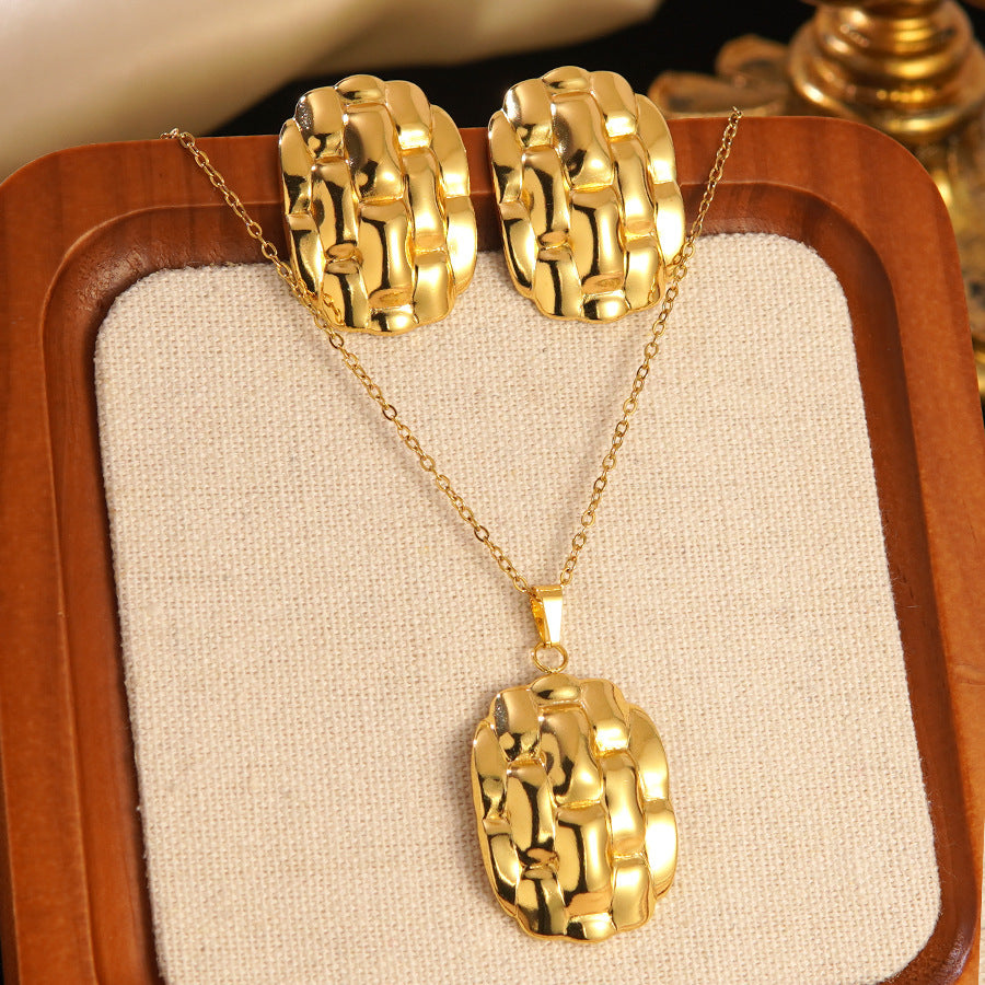 K Stainless Steel Heart Bow Flower Necklace And Earrings Set